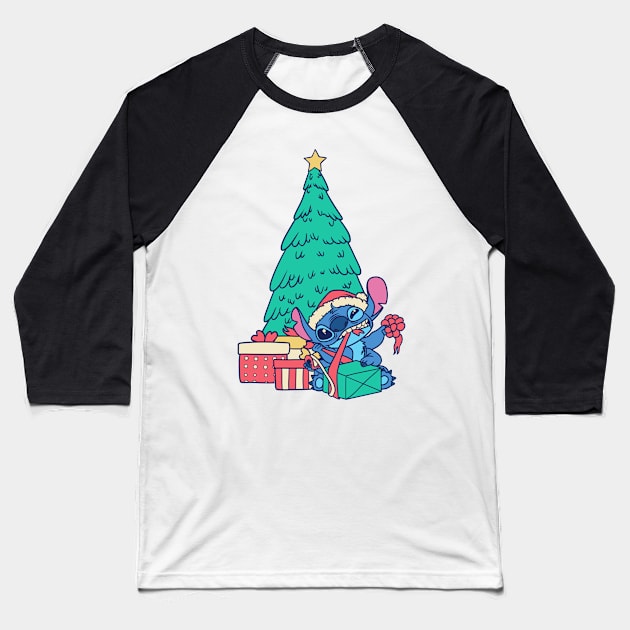 Stitch Christmas Tree Lilo And Stitch Baseball T-Shirt by thelazyshibaai